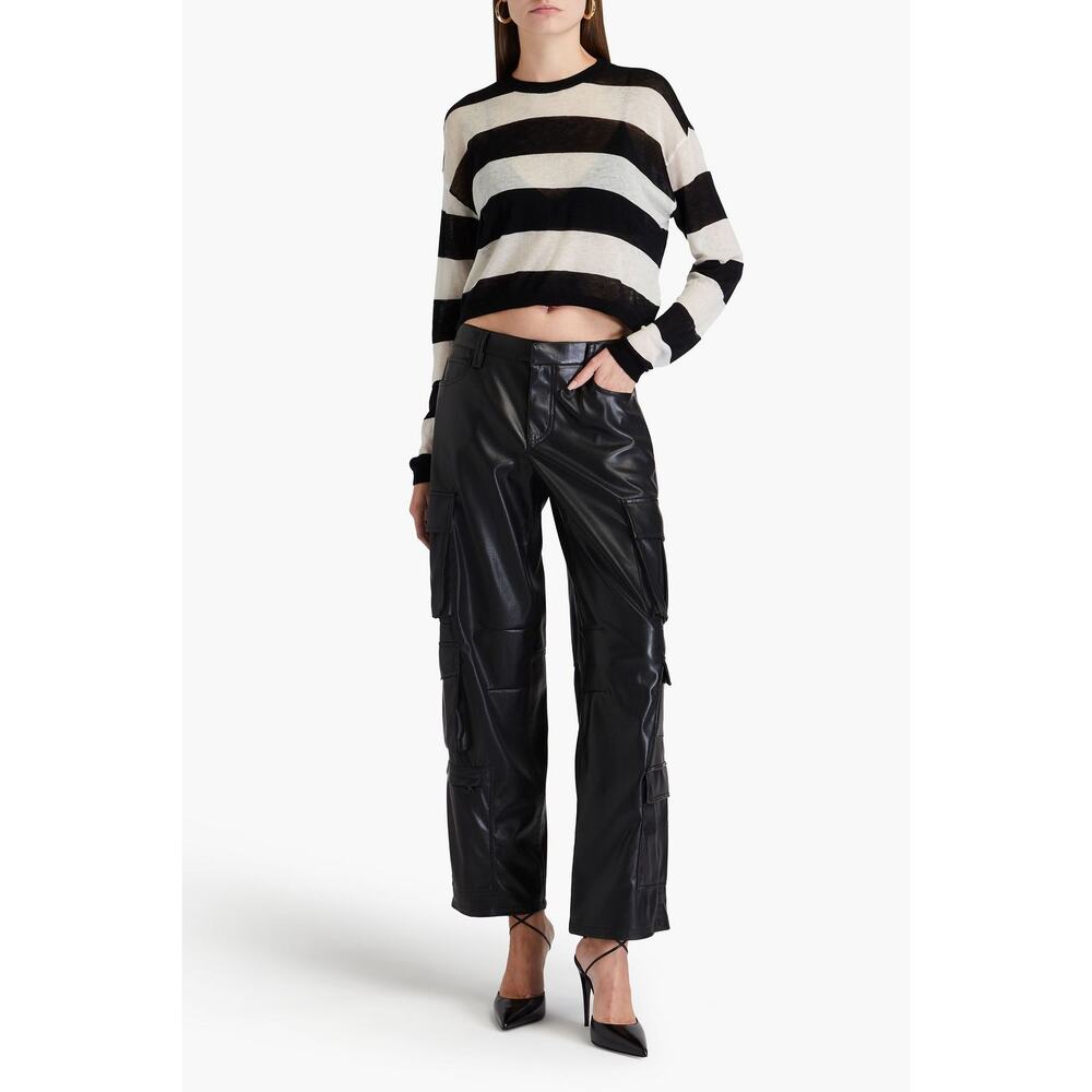 Alice & Olivia Cargo Faux Leather Black Pants - 6